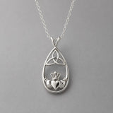 Celtic Drop Featuring Claddagh with Trinity Silver Pendant