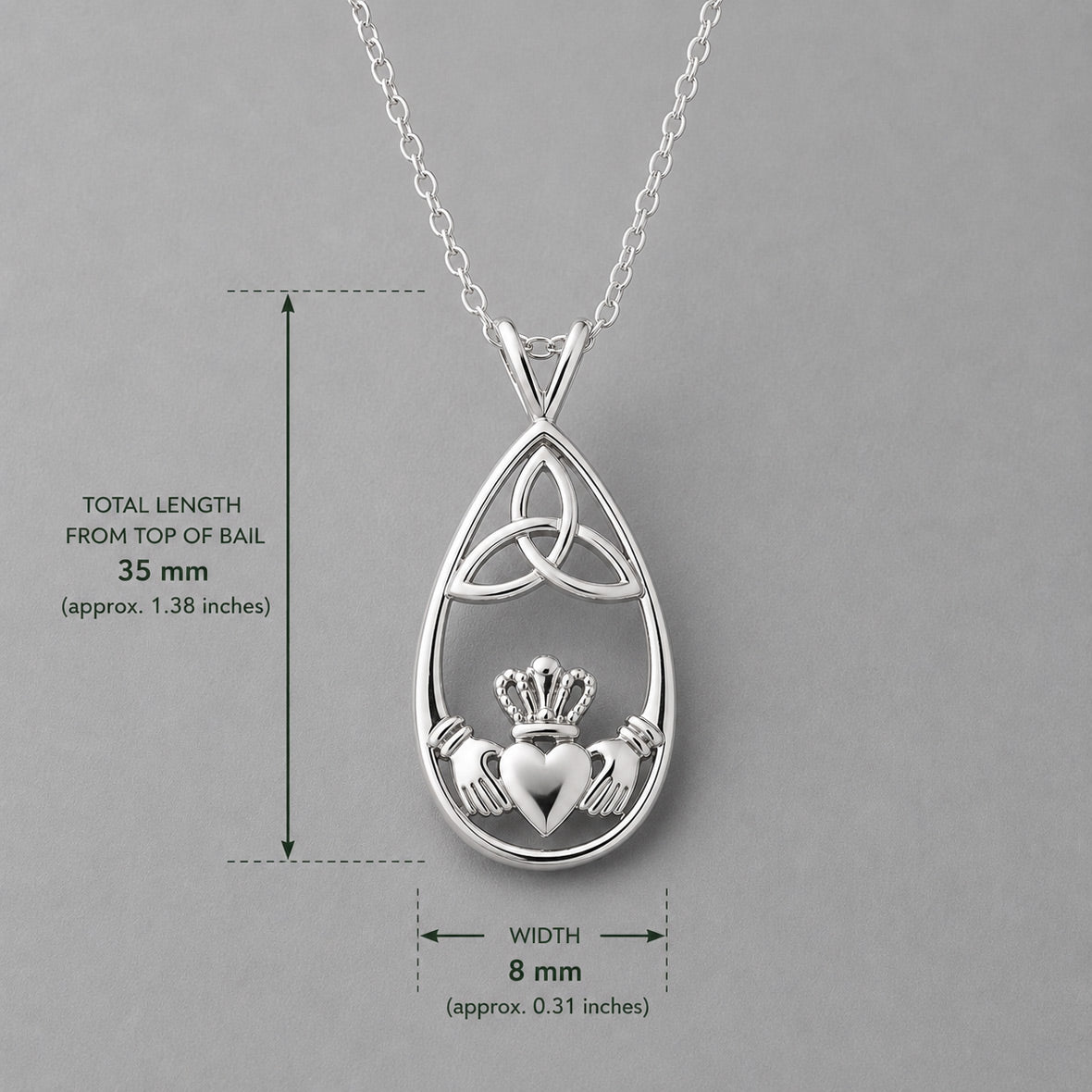 Celtic Drop Featuring Claddagh with Trinity Silver Pendant