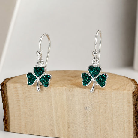 Celtic Shamrock with CZ Silver Dangle Earrings