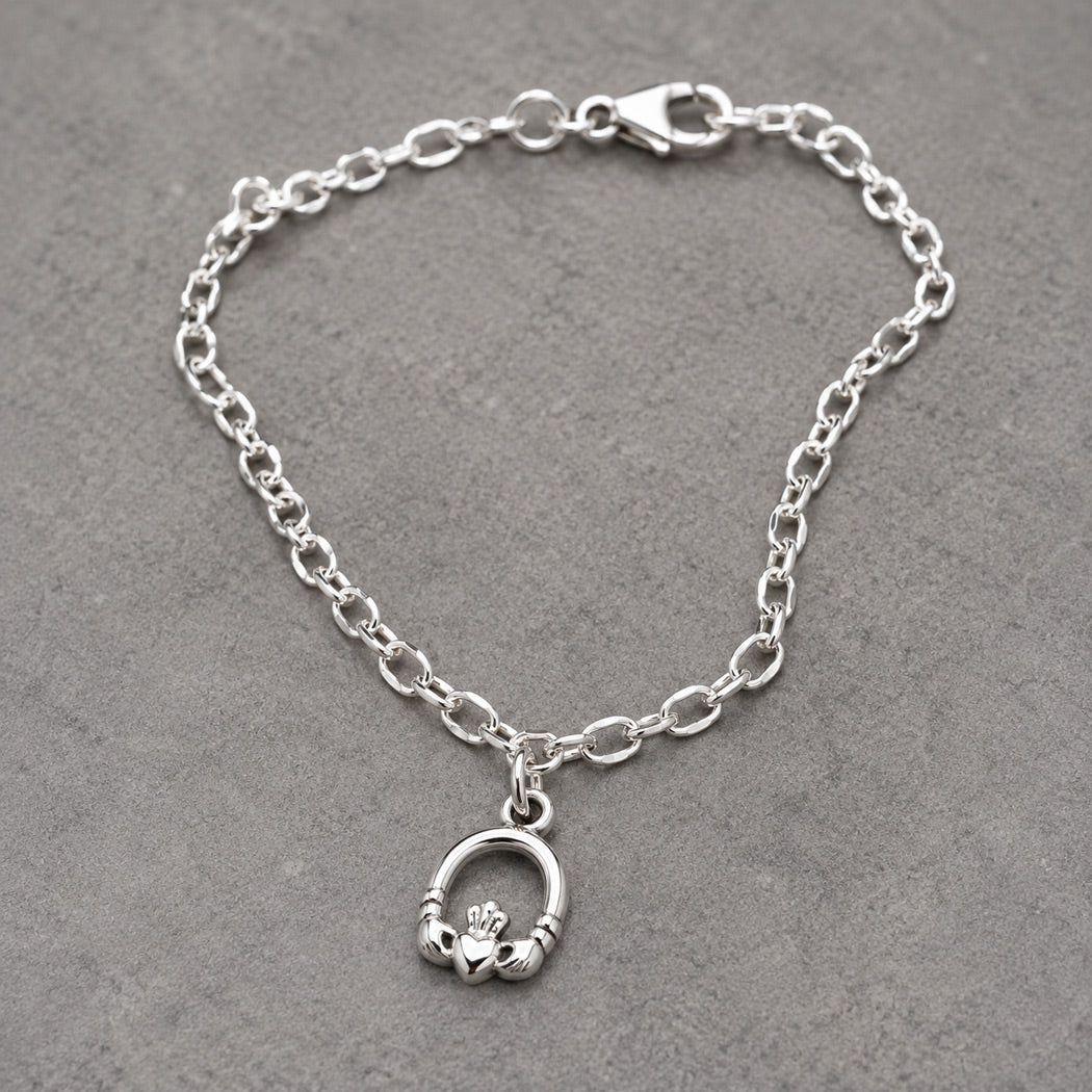 Celtic Tiny Claddagh Arch Silver Charm Bracelet