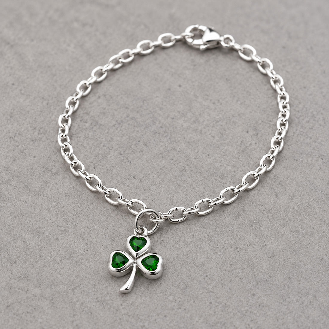 Celtic Tiny Shamrock with CZ Silver Charm Silver Bracelet