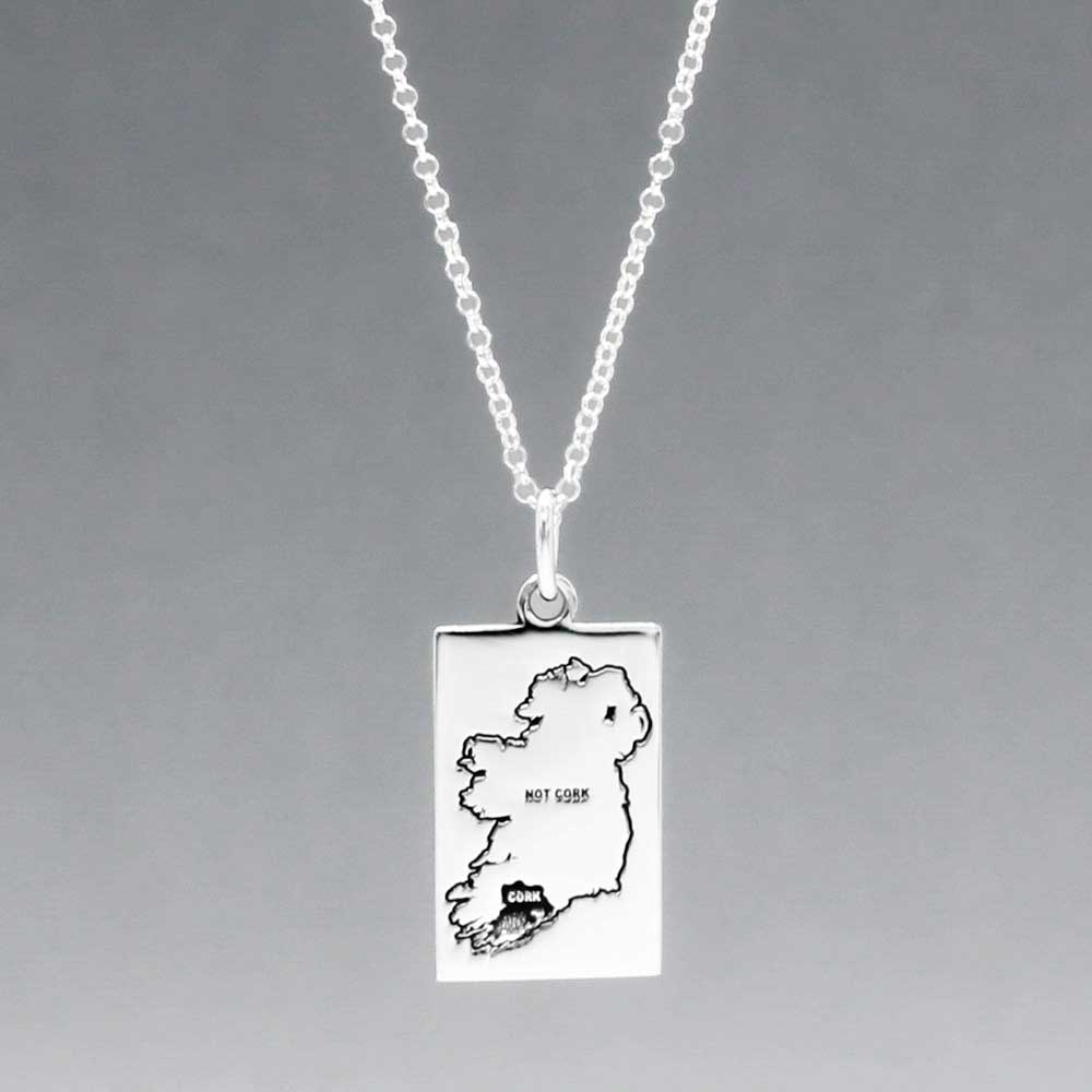 Éire Large Cork & Not Cork Silver Pendant,Ê Shop affordable, high-quality jewellery in Kinsale, West Cork, Ireland designed by Garrett Mallon Jewellery