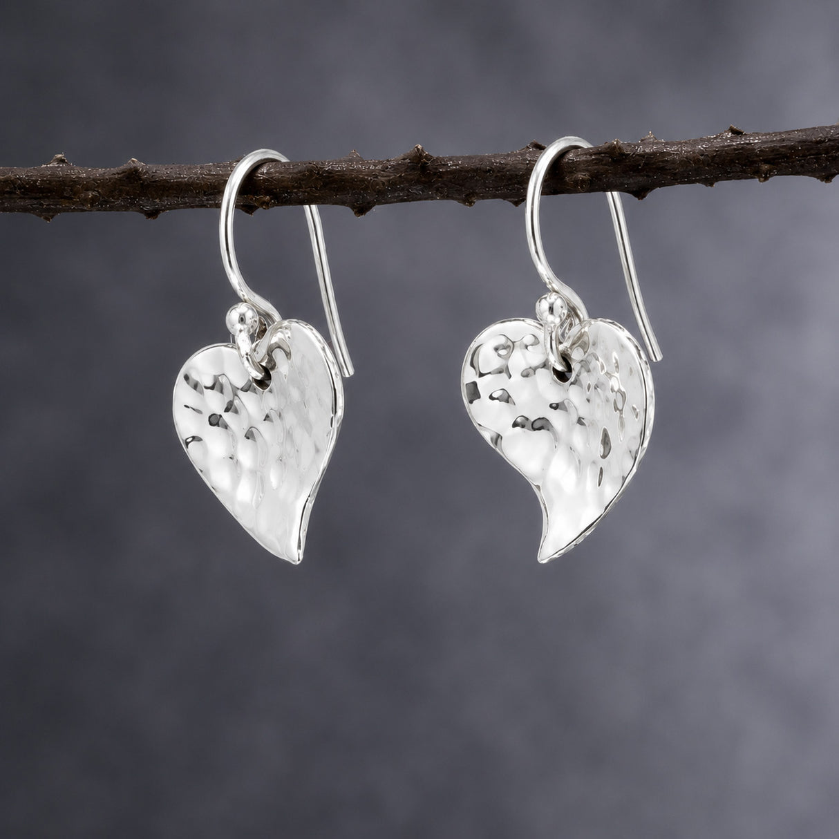 Croí Small Heart Hammered Silver Dangle Earrings