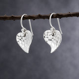Croí Small Heart Hammered Silver Dangle Earrings