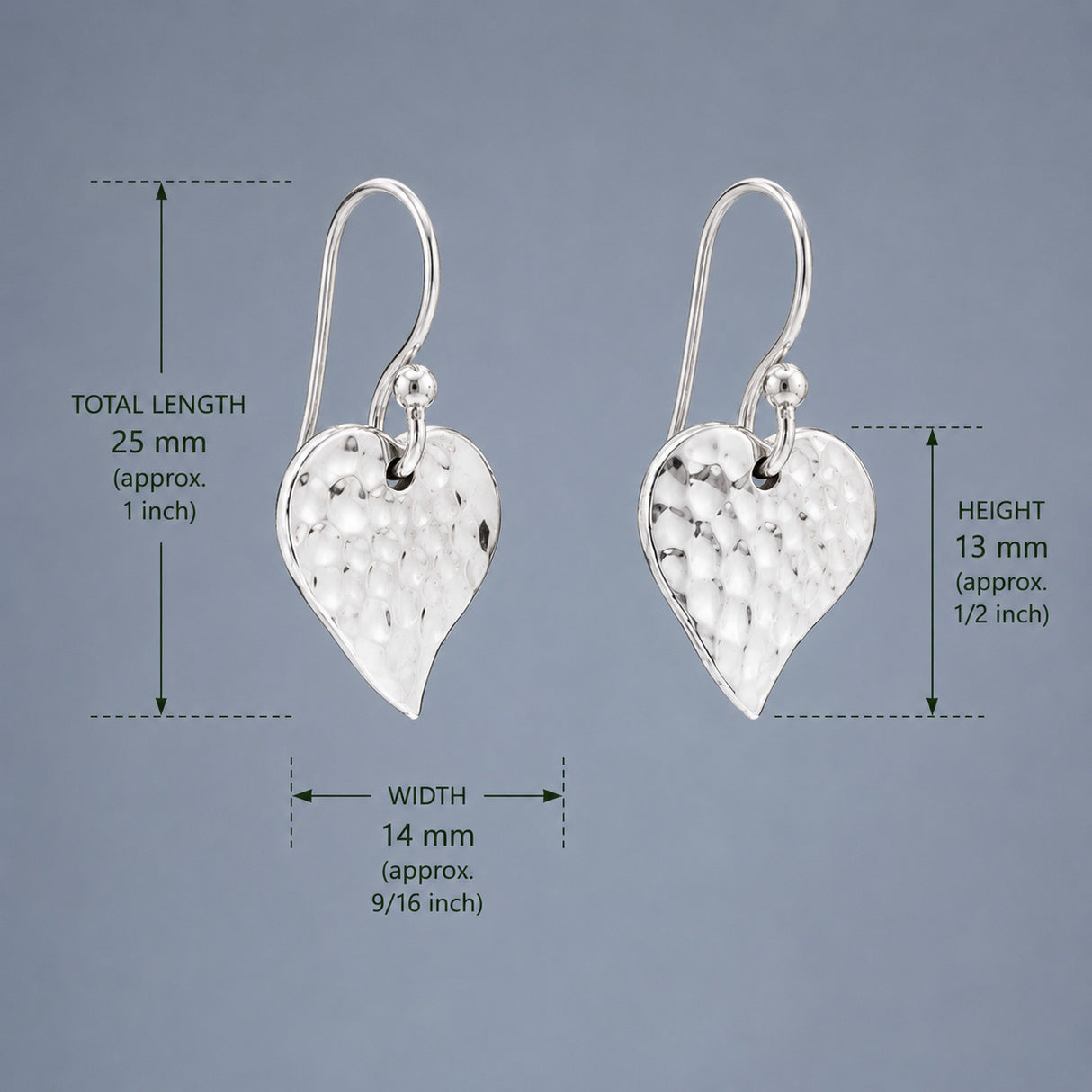 Croí Small Heart Hammered Silver Dangle Earrings