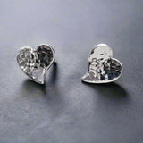 Croí - Small Heart Hammered Silver Earrings - Stud