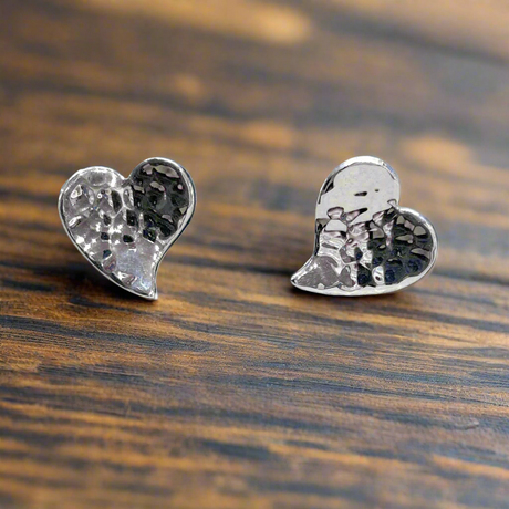 Croí - Small Heart Hammered Silver Earrings - Stud