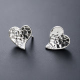 Croí Small Heart Hammered Silver Stud Earrings