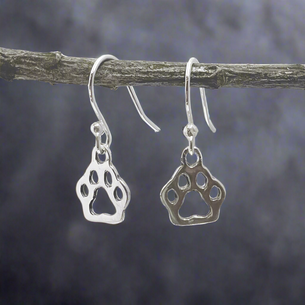 Croí - Ted Paw Print Silver Earrings - Dangle