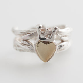 Double Claddagh Ring Silver with 9K Yellow Gold Surface,Ê Shop affordable, high-quality jewellery in Kinsale, West Cork, Ireland designed by Emilio Sotelo Jewelry