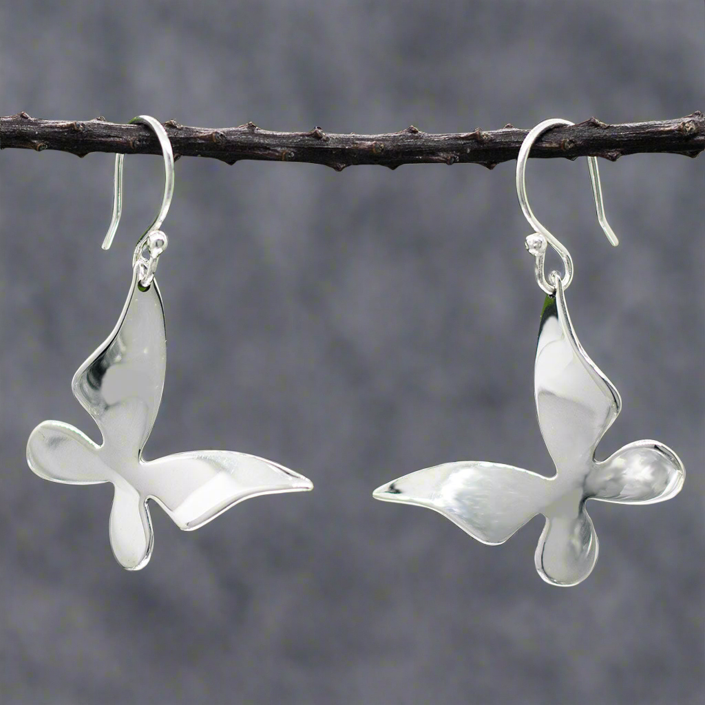 Moíneir - Queen Butterfly Large Silver Earrings - Dangle