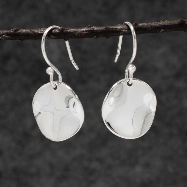 Selene Wavy Disc Silver Dangle Earrings,Ê Shop affordable, high-quality jewellery in Kinsale, West Cork, Ireland designed by