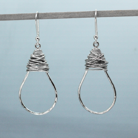 Saha - Drop Shape with Wire Wrap Silver Earrings - Dangle