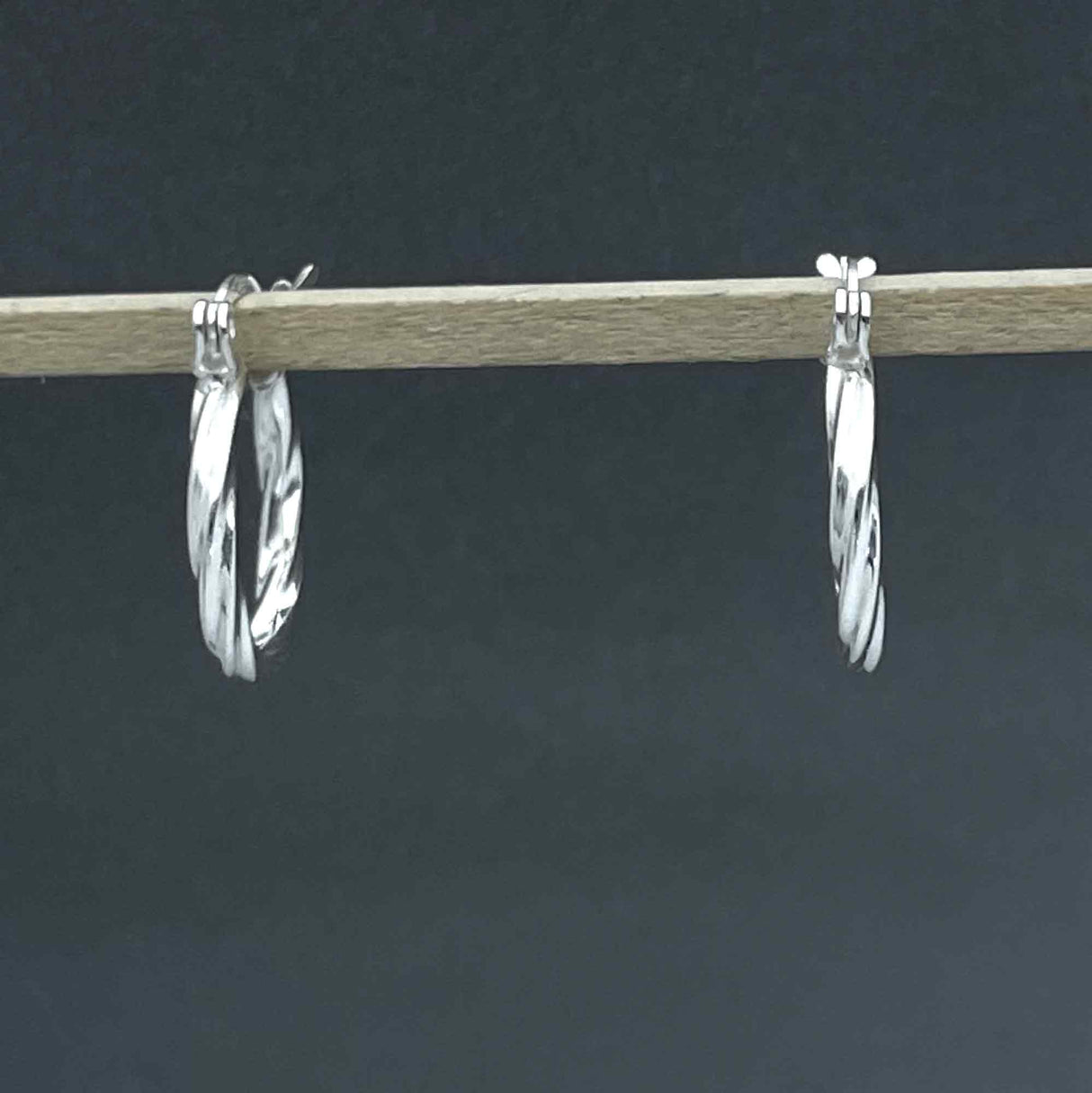Lupita - Small Twisted Tubular Hoop with Hinge Clasp Silver Earrings