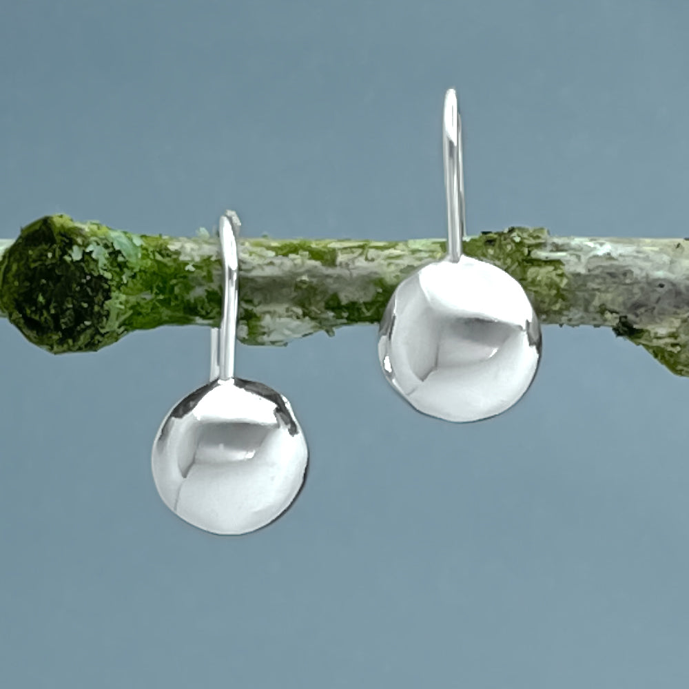 Piccoli Sculpted Puffy Disc Silver Dangle Earrings