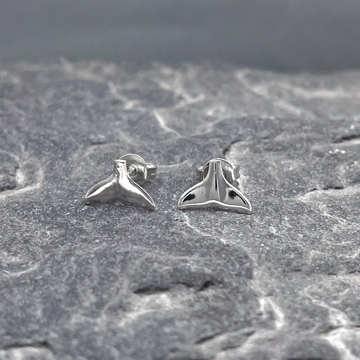 Uisce Tiny Whale Tail Silver Stud Earrings EHP0688.S