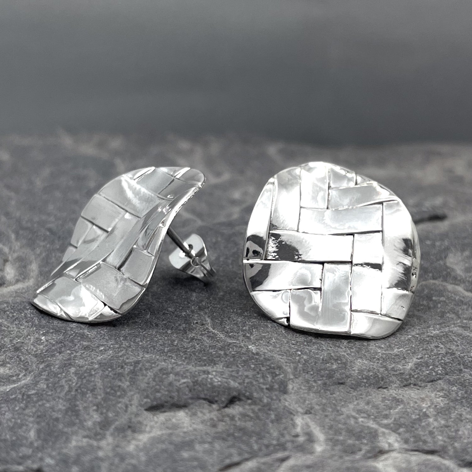 Aran Woven Petal Silver Stud Earrings