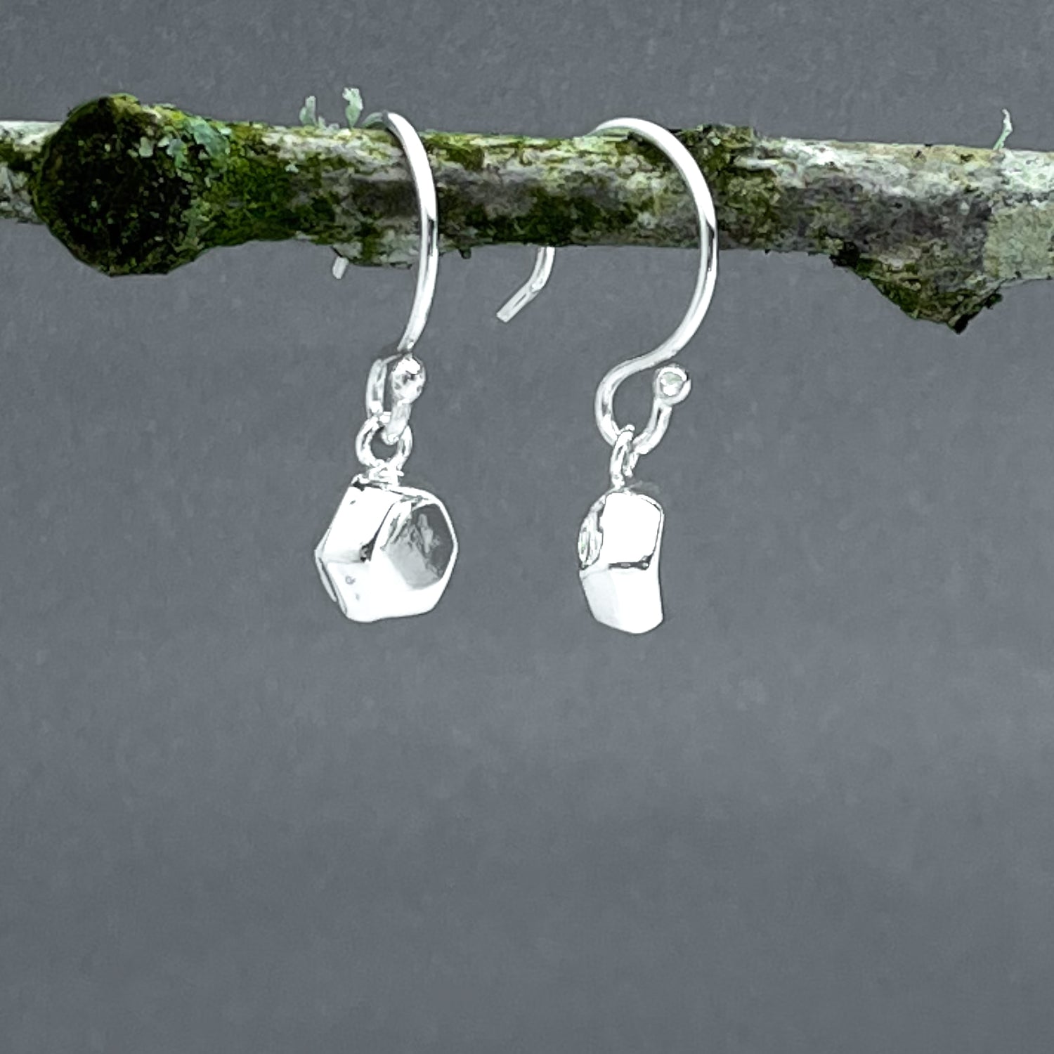 Piccoli Tiny Sculpted Hexagon Silver Ireland Dangle Earrings