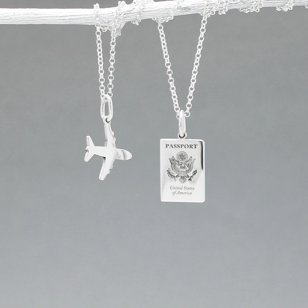  US Passport Mini Replica Silver Pendant 