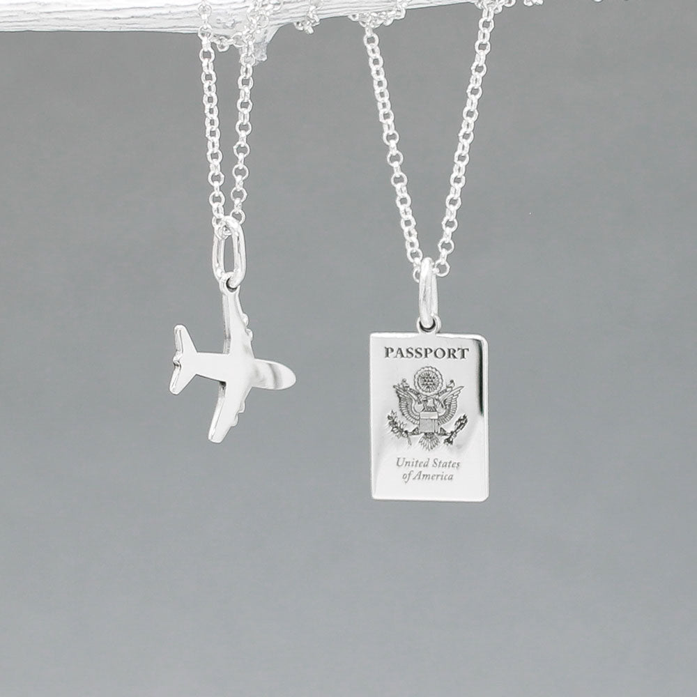  US Passport Mini Replica Silver Pendant 