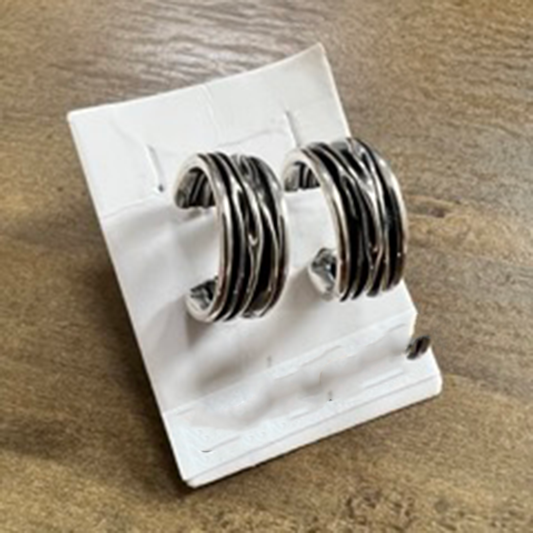 Uisce - Small Corrugated Oxidised Hoop Silver Earrings