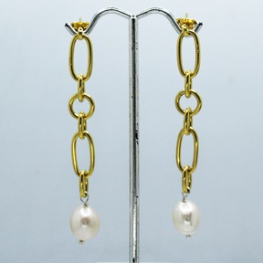 Péarla – Gold-Filled Multi-Link Silver Earrings with White Freshwater Pearl Stud,Ê Shop affordable, high-quality jewellery in Kinsale, West Cork, Ireland designed by
