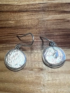 Péarla Biwa Pearl Coin Silver Dangle Earrings