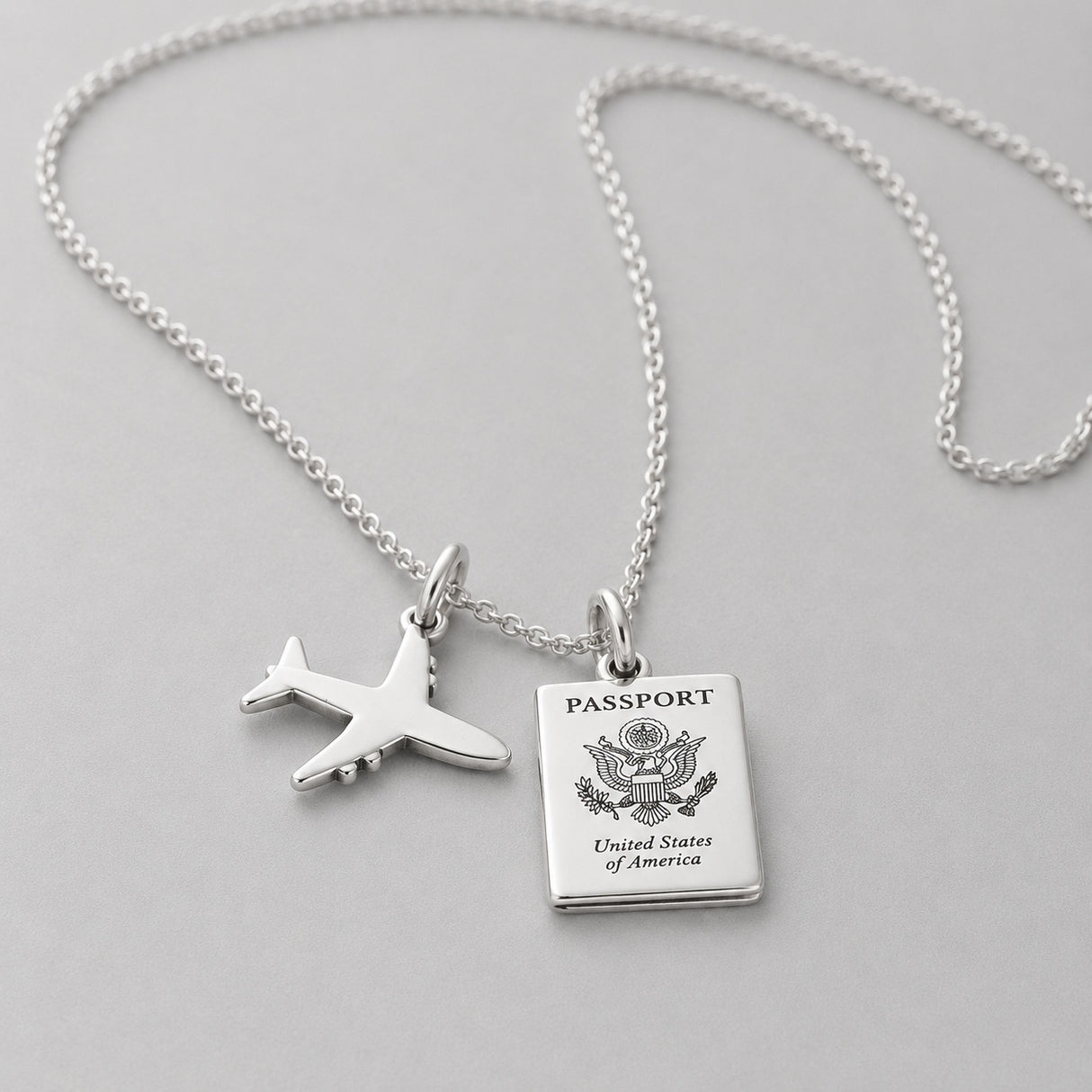 Éire Mini American Passport Replica & Airplane Silver Pendant
