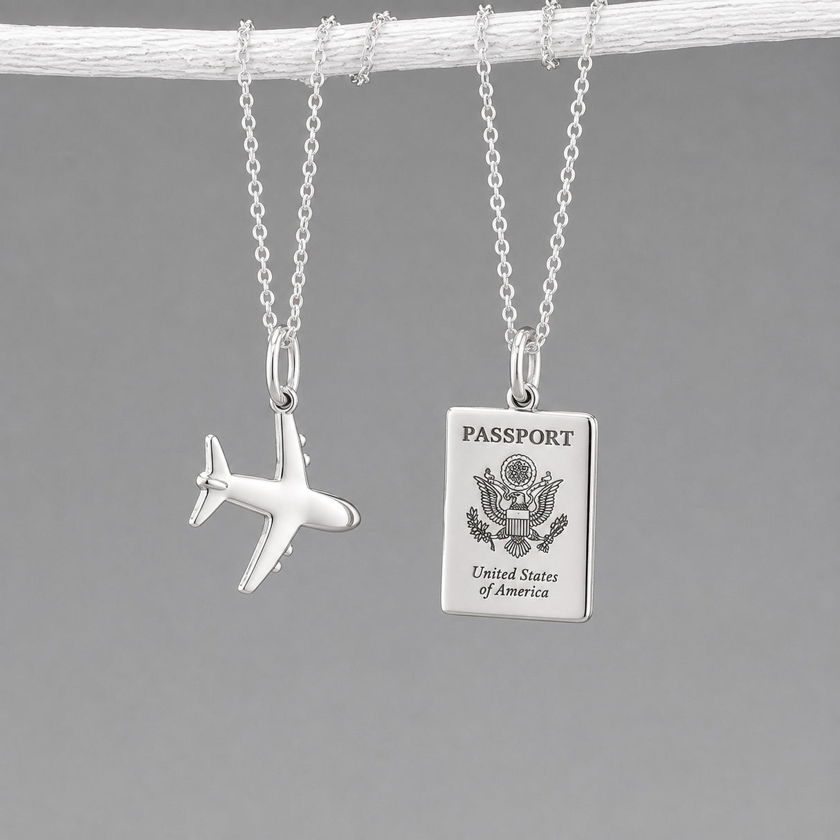 Éire Mini American Passport Replica & Airplane Silver Pendant