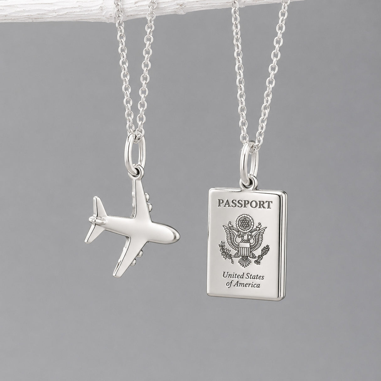 Éire Mini American Passport Replica & Airplane Silver Pendant