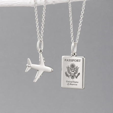 Éire Mini American Passport Replica & Airplane Silver Pendant