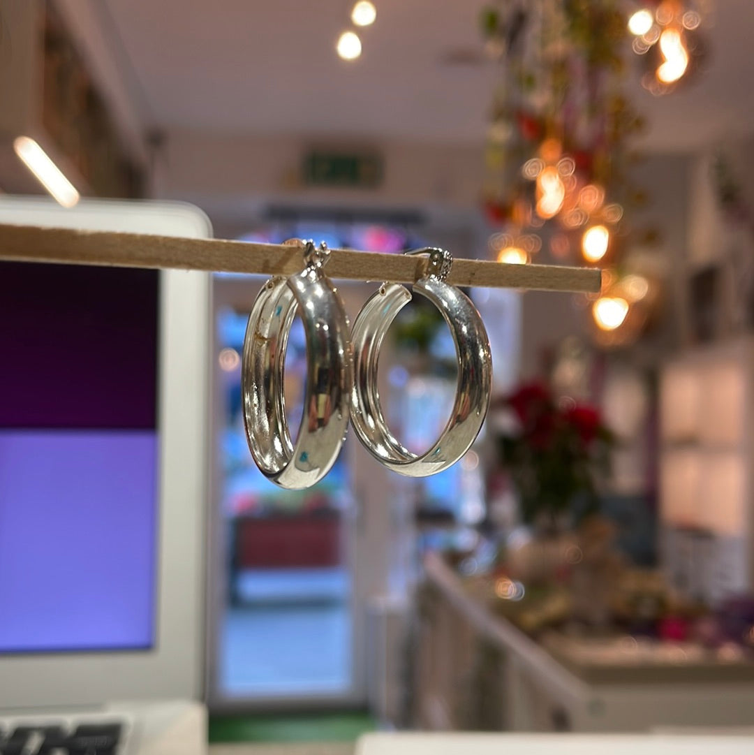 Lupita - Small Plain Flat Hoop Silver Earrings