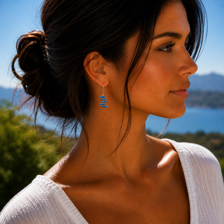 Sleveen Kinsale Steps Blue Opalescent Resin Silver Dangle Earrings