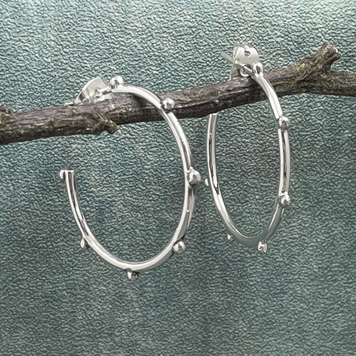 Firmament - Aloe Hoop Silver Earrings with Dots - Stud