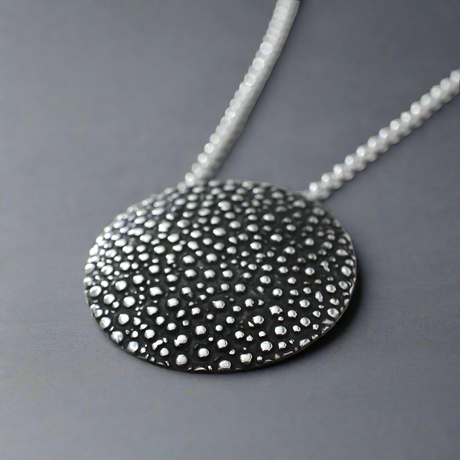 Firmament - Dotted Disc Oxidised Silver Pendant