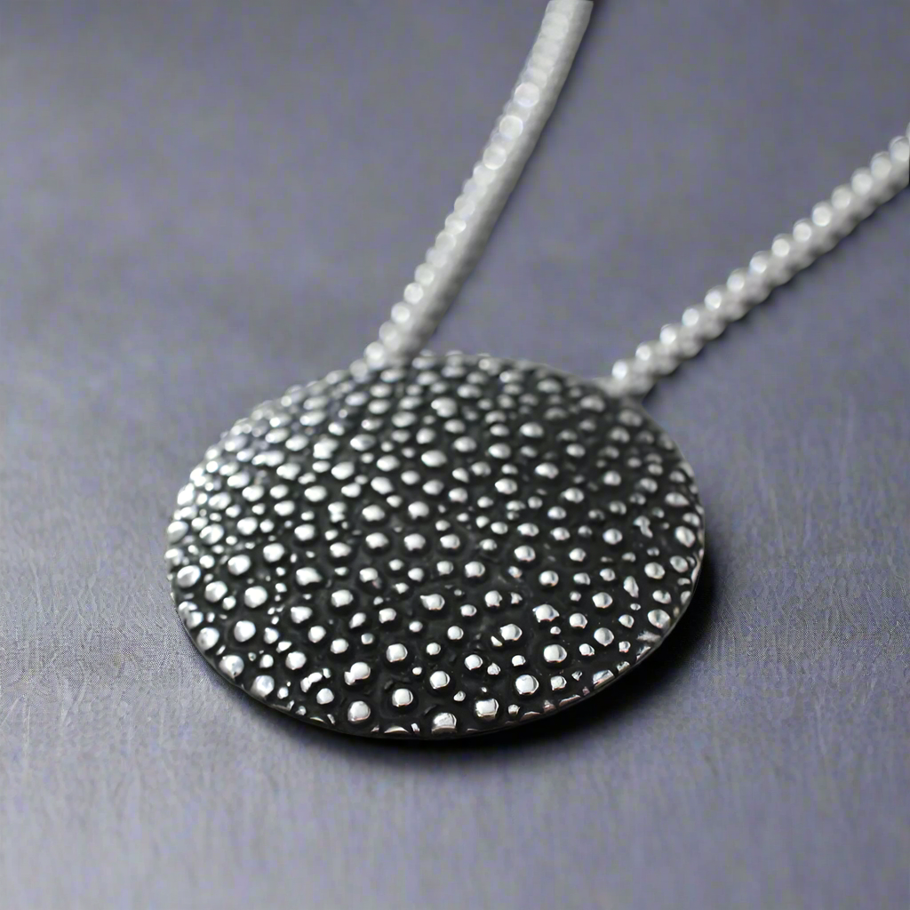 Firmament Dotted Disc Oxidised Silver Pendant