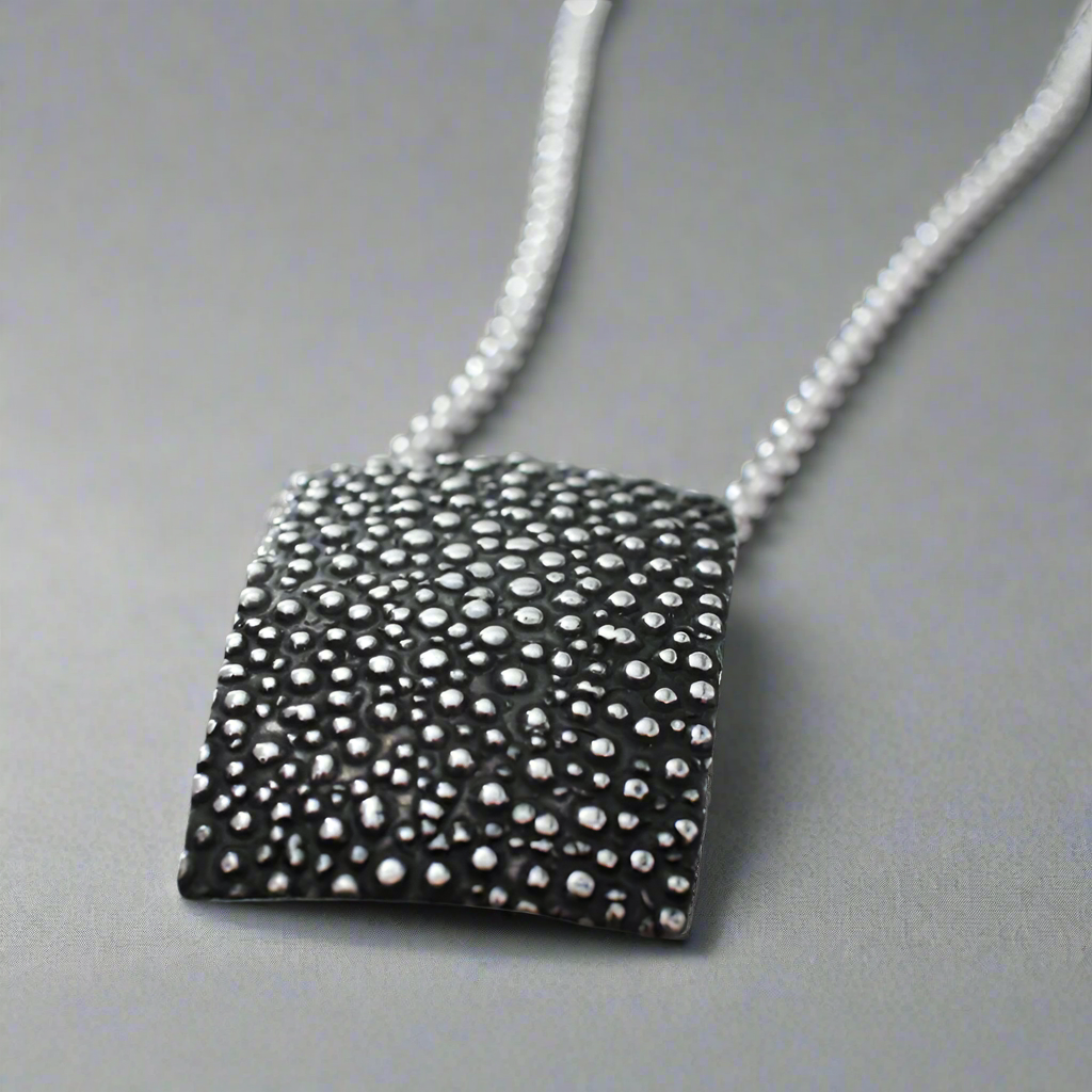 Firmament - Dotted Rectangle Oxidised Silver Pendant