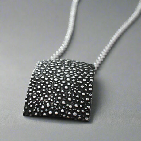 Firmament - Dotted Rectangle Oxidised Silver Pendant