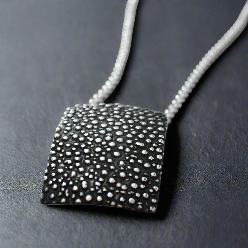 Firmament Dotted Rectangle Oxidised Silver Pendant