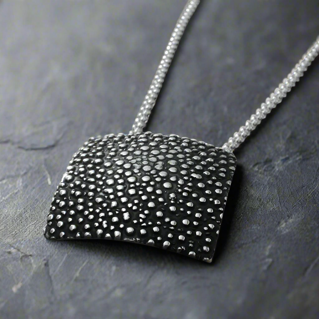 Firmament Dotted Square Oxidised Silver Pendant