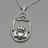 Celtic - Drop Pendant Featuring Claddagh with Trinity