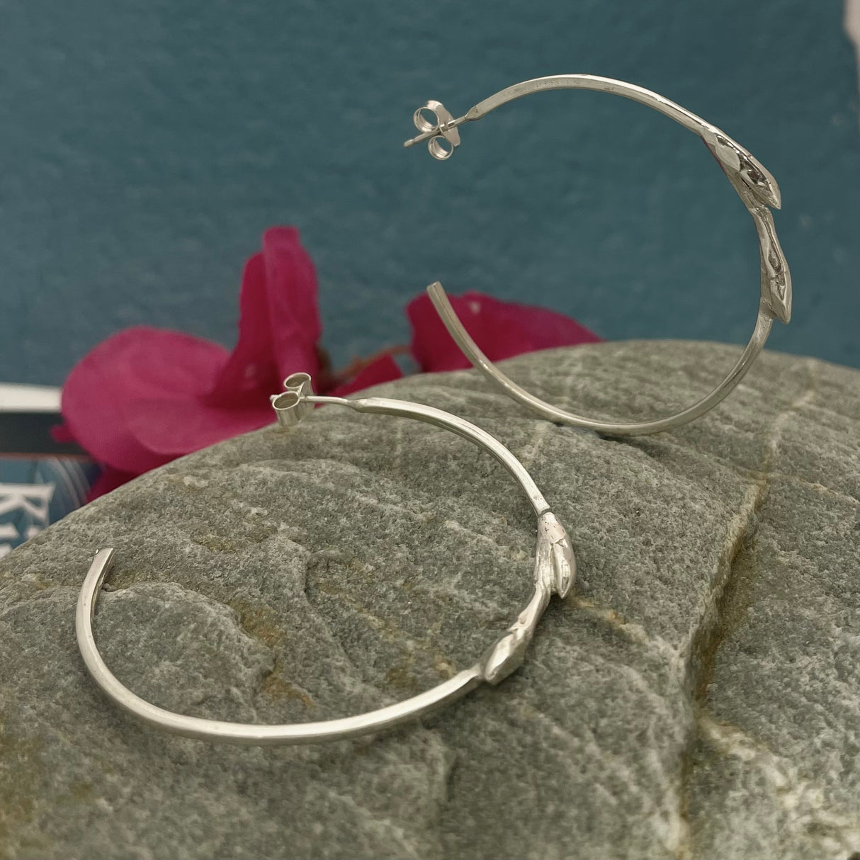 Simple Twig Silver Hoop Earrings