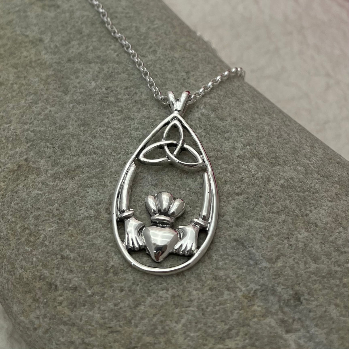 Celtic - Drop Pendant Featuring Claddagh with Trinity