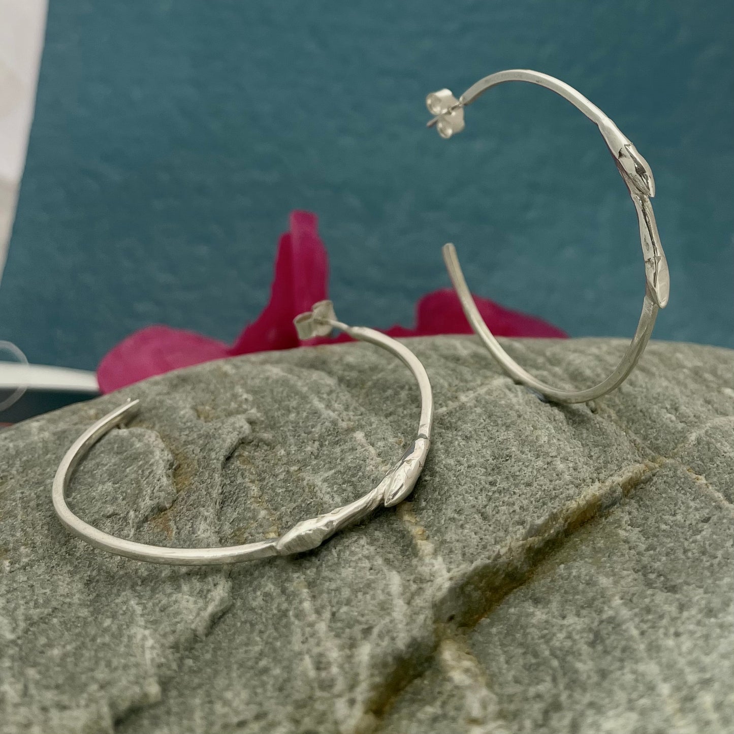 Simple Twig Silver Hoop Earrings