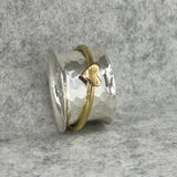 Tara Spinning Silver Ring with Brass Heart Band