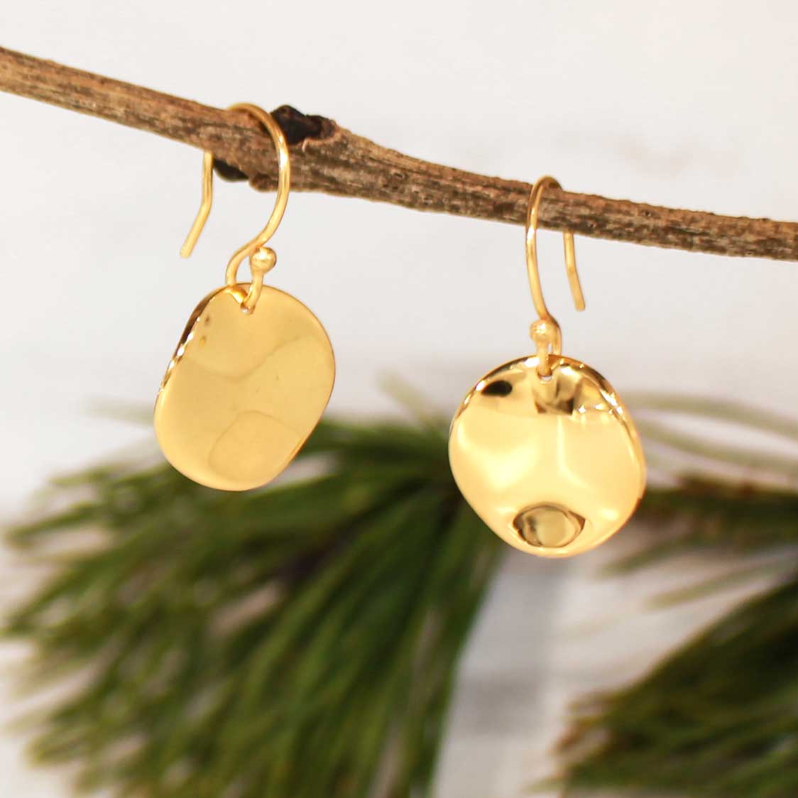 Grian Selene Wavy Disc 24K Gold Plated Dangle Earrings,Ê Shop affordable, high-quality jewellery in Kinsale, West Cork, Ireland designed by