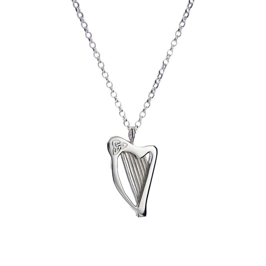 Harp with Engraved Celtic Knot Silver Pendant - Annie Quinn Jewellery