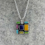 Sleveen Square with Multi-Coloured Mosaic Resin Silver Pendant