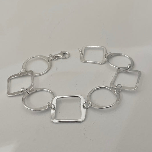 Artemis - Square and Round Hoop Silver Bracelet