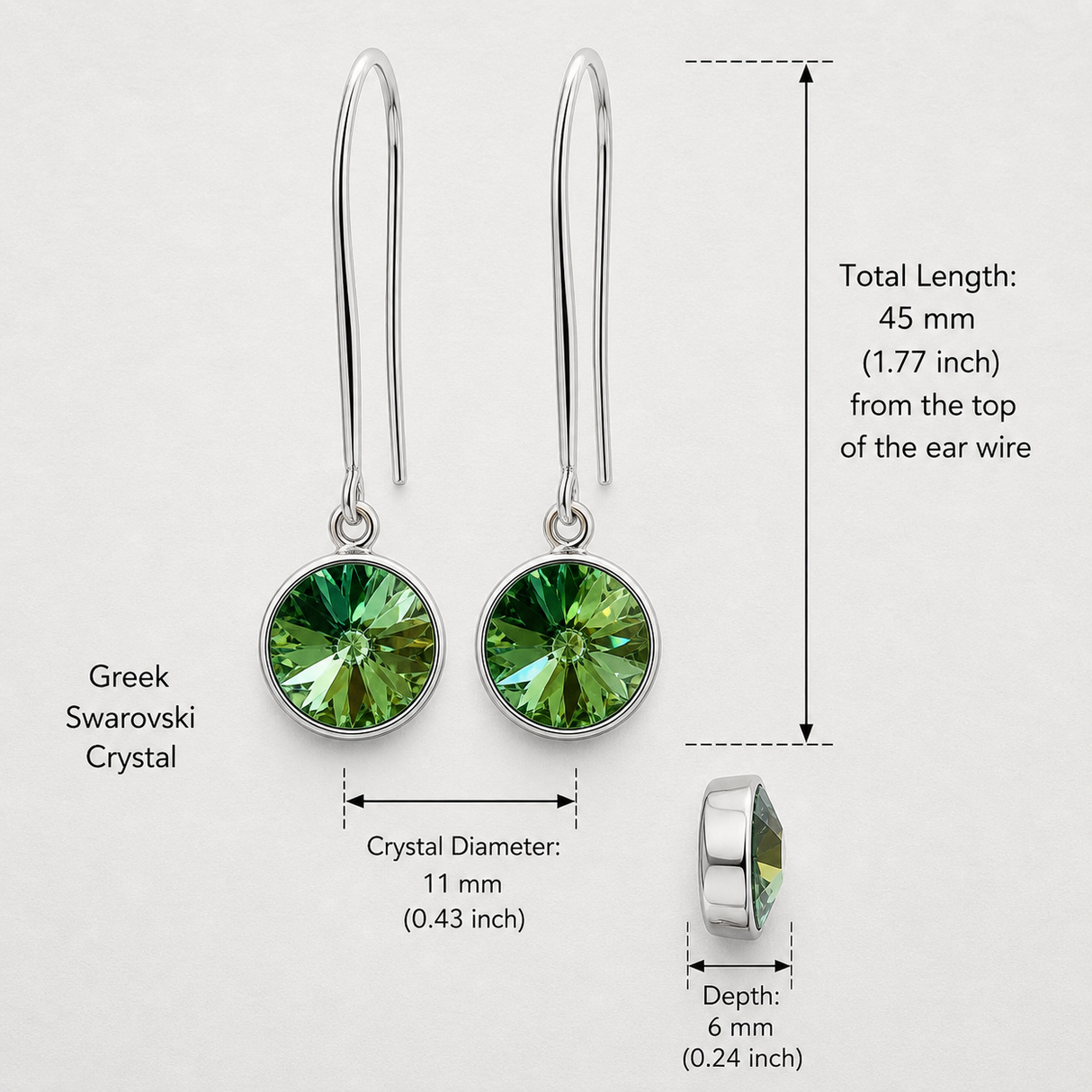 Candy Green Swarovski Crystal Silver Dangle Earrings